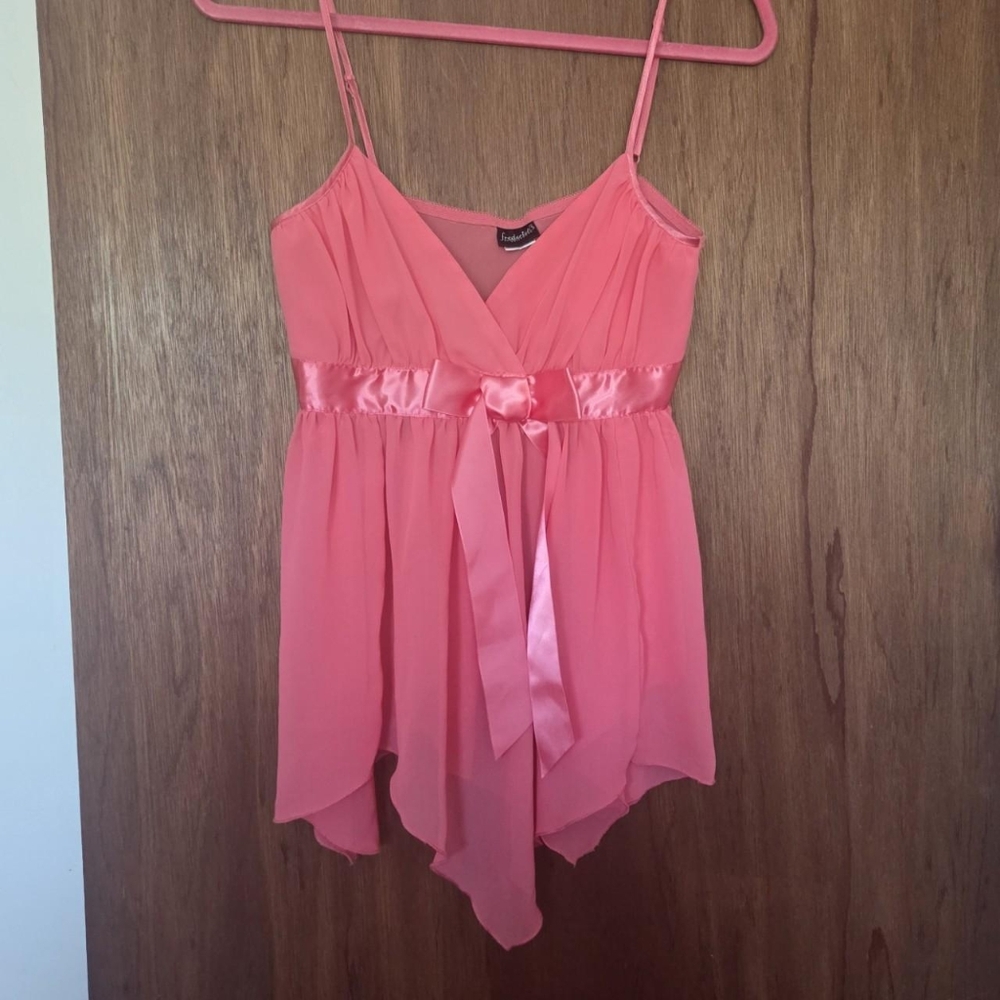 Frederick's of Hollywood vintage pink babydoll top lingerie with bow size medium